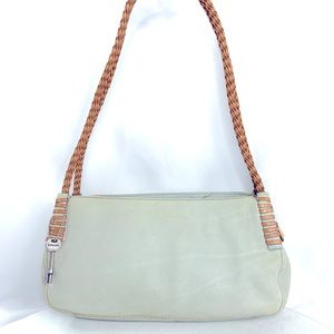 Fossil Gray Blue Leather East West Shoulder Bag Purse Braided Handles ZB9109